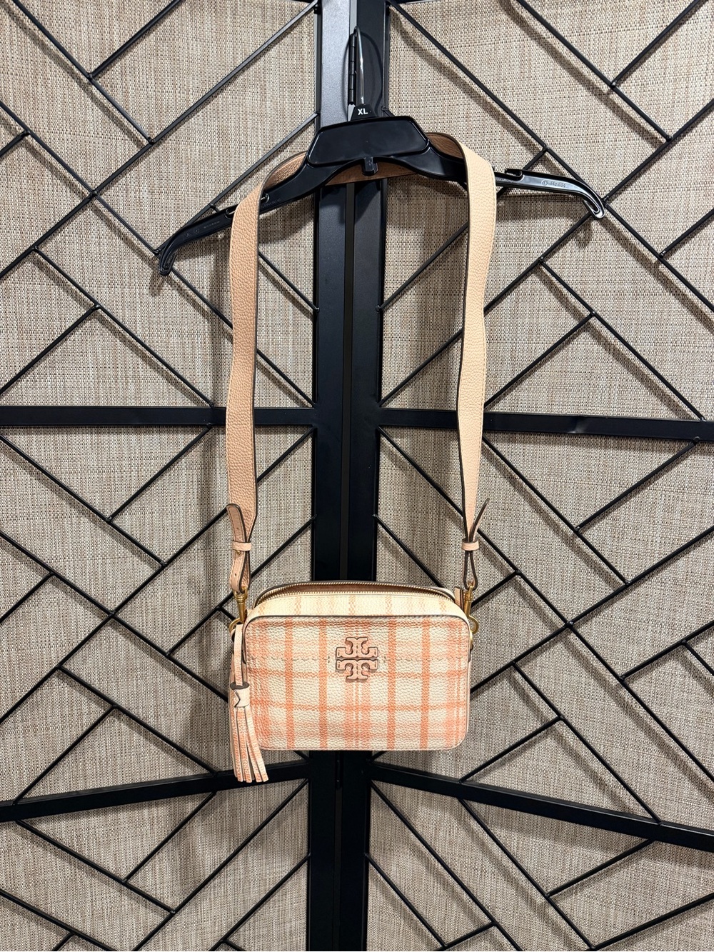 Tory Burch Pink Plaid Leather Crossbody Purse